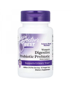 Doctor's Best - Women's Digestive Probiotic Prebiotic W/Cranberry - 4 Billion CFU - 30 Veggie Caps